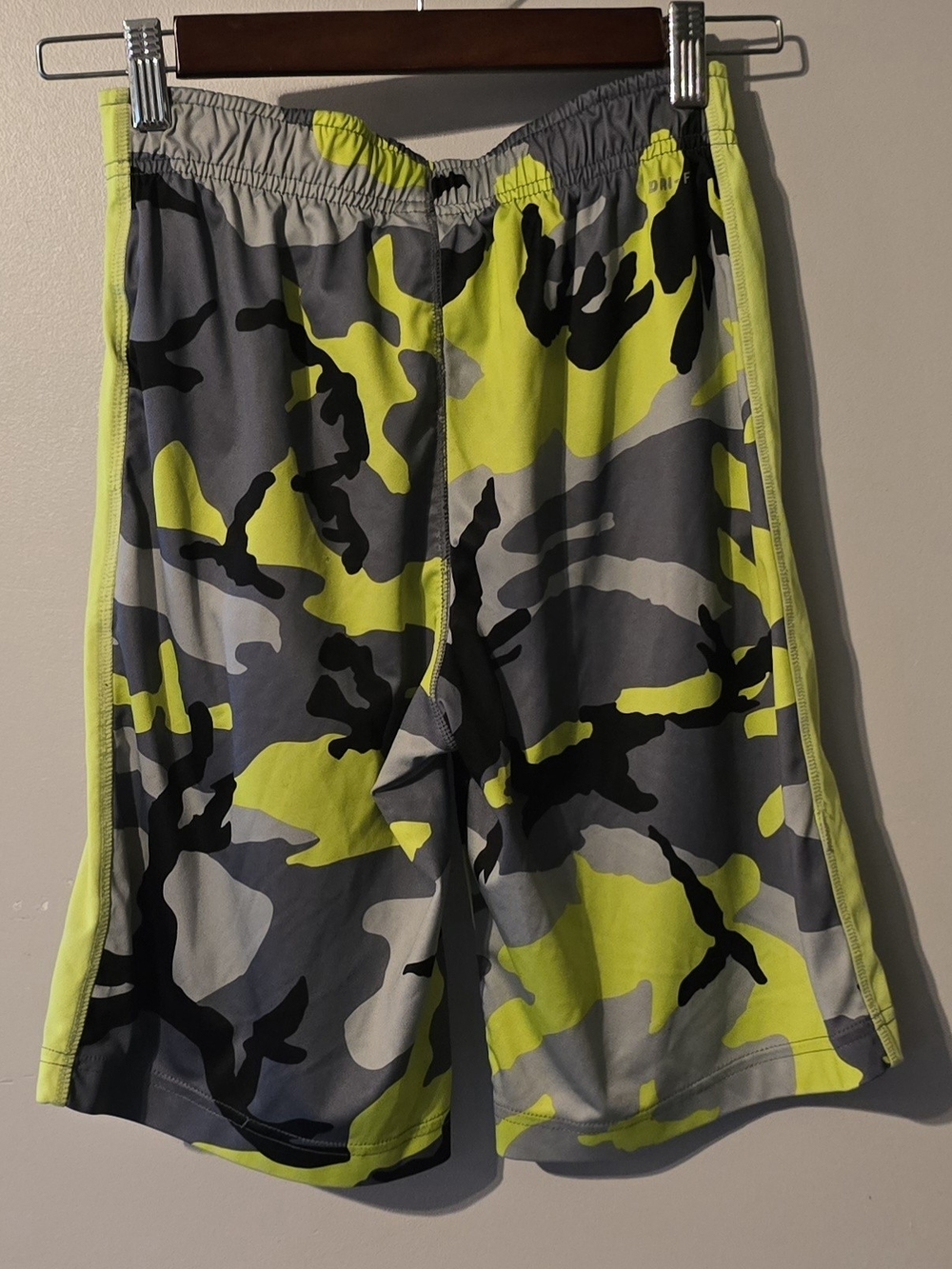Nike Kids Neon Lime and Gray Camo Athletic Shorts
